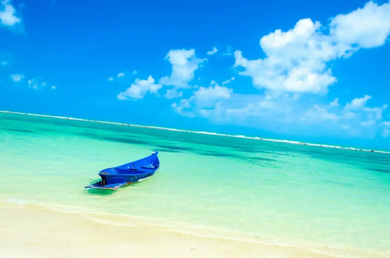 Photo de paysage d'un bateau bleu sur une plage
