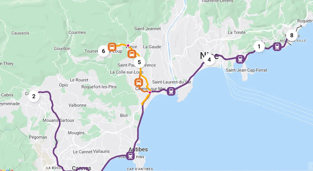 Map of the region of Provence, France, highlighting its main cities and attractions.